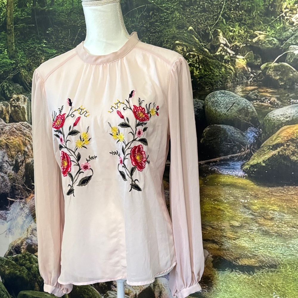 Express Pink Floral Embroidered Blouse